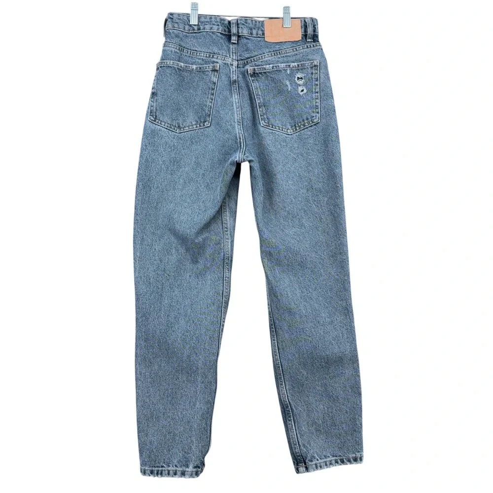 Zara Distressed Mom Jeans Women 4 Cotton Blue‎ High Rise Ripped Denims